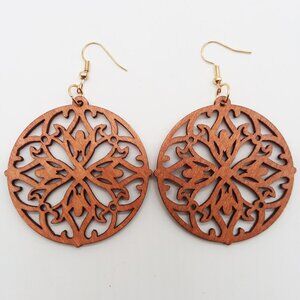 Earrings Wood Large Hollow Cut Bohemian Dangle Boho Carved Hippie Trendy Hindu